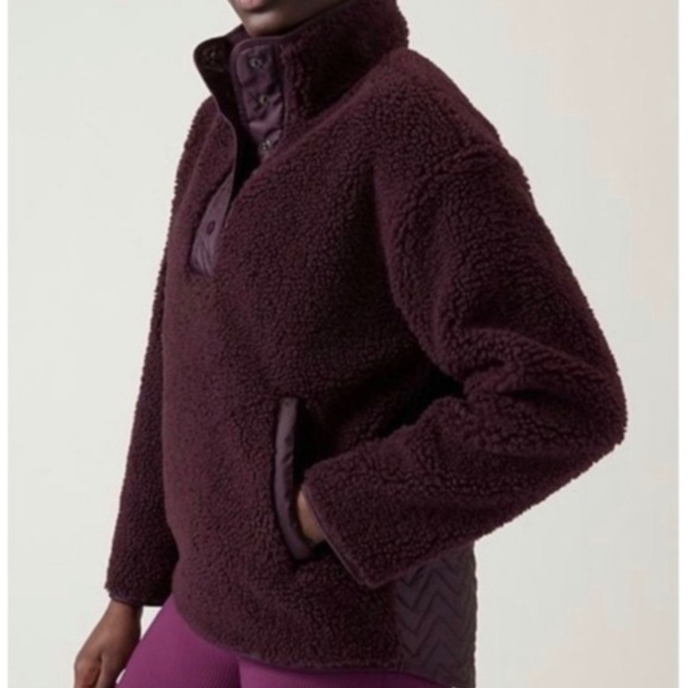 NWT Athleta Cozy Sherpa Snap Sweatshirt Spiced Cabernet Size 2X